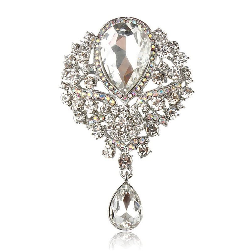 Axmerdal Wedding Bridal Big Crystal Rhinestone Bouquet Brooch Pin for Women (silver) - Image 1